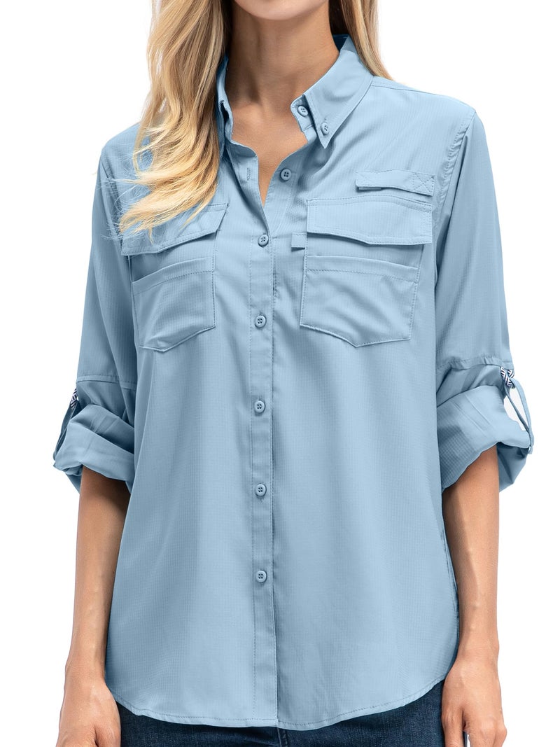 Toomett Womens Safari Shirts Quick Dry UPF 50 Fishing Shirts Lightweight SPF Long Sleeve Sun Protection Shirts,F5026,Blue,M - Image 1